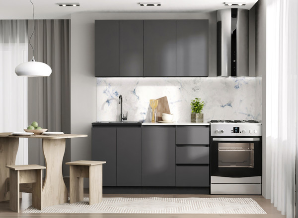 Изображение товара Кухонный гарнитур Артём-Мебель Мэри СН-114 ДСП 1.4м (серый графит)