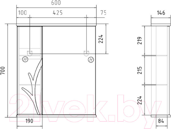 Изображение товара Шкаф с зеркалом для ванной Volna Adel 60 L (белый)