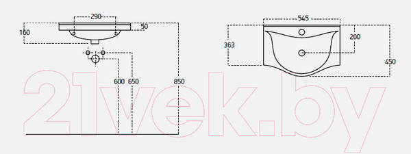 Изображение товара Тумба с умывальником Гамма 23оФ8-У55 Альбатрос-10055