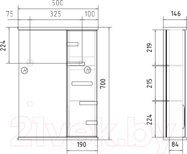 Изображение товара Шкаф с зеркалом для ванной Volna Joli 50 R (белый)
