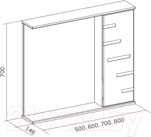 Изображение товара Шкаф с зеркалом для ванной Volna Joli 50 R (белый)