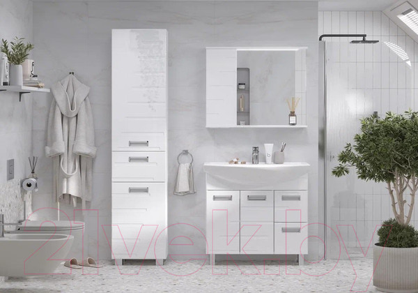 Изображение товара Шкаф с зеркалом для ванной Volna Joli 80 L (белый)