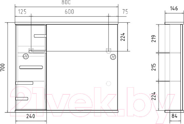 Изображение товара Шкаф с зеркалом для ванной Volna Joli 80 L (белый)