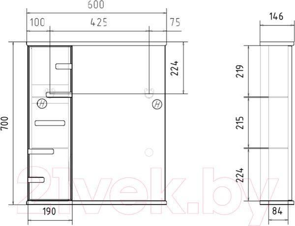 Изображение товара Шкаф с зеркалом для ванной Volna Joli 60 L (белый)