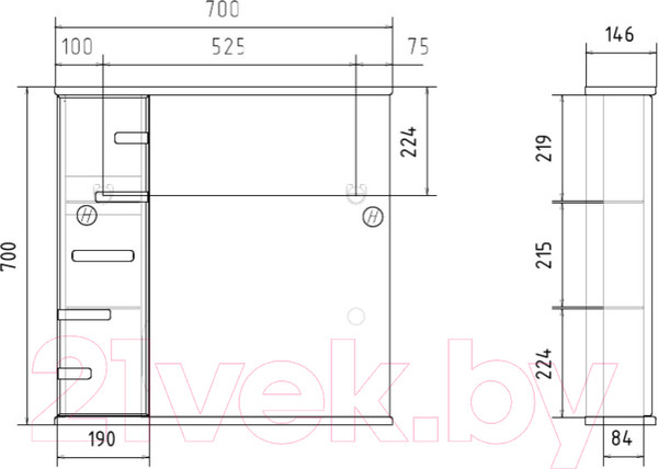 Изображение товара Шкаф с зеркалом для ванной Volna Joli 70 L (белый)
