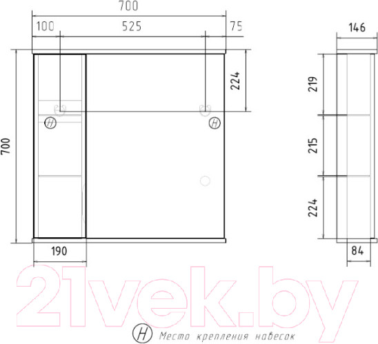 Изображение товара Шкаф с зеркалом для ванной Volna Lake 70 L (белый)