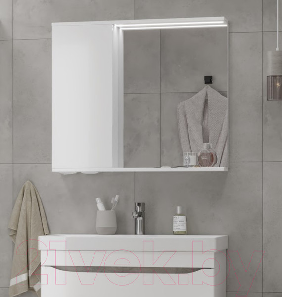 Изображение товара Шкаф с зеркалом для ванной Volna Lake 80 L (белый)