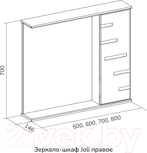 Изображение товара Шкаф с зеркалом для ванной Volna Joli 70 R (белый)