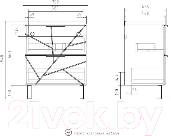 Изображение товара Тумба под умывальник Volna Twing 70.2Y Миранда (бетон)