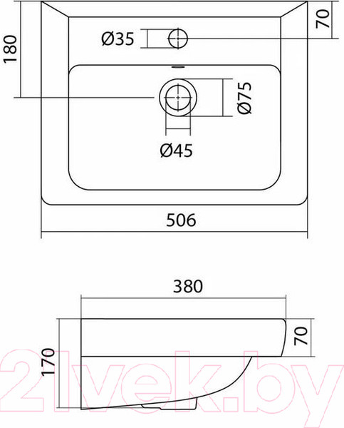 Изображение товара Тумба с умывальником Volna Lake 50.2D Тигода 50 (напольная)