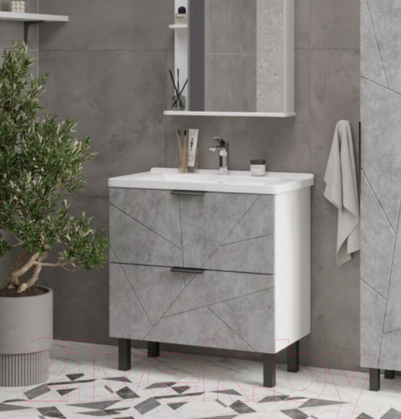 Изображение товара Тумба с умывальником Volna Twing 70.2Y бетон Миранда 70 (напольная)