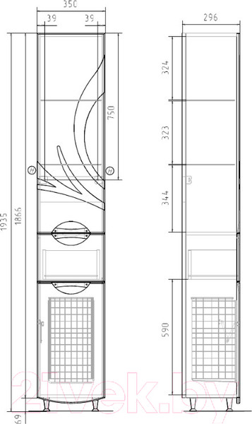 Изображение товара Шкаф-пенал для ванной Volna Adel 35 (c корзиной)