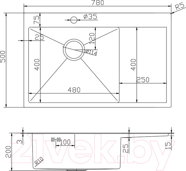 Изображение товара Мойка кухонная Mixline Pro 551877 левый (сатин, с сифоном)