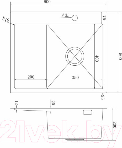 Изображение товара Мойка кухонная Mixline Pro 551876 правый (сатин, с сифоном)
