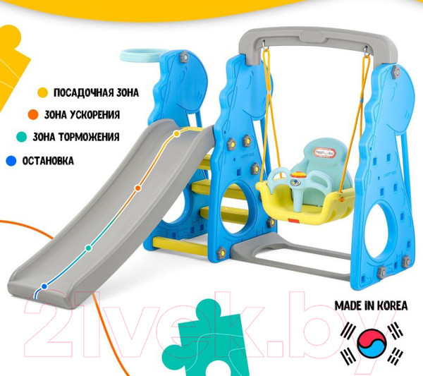 Изображение товара Горка-комплекс Happy Box С баскетбольным кольцом и качелями / JM-751D (синий)