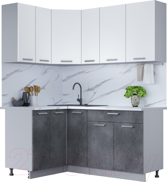 Изображение товара Кухонный гарнитур Интерлиния Мила Лайт 1.2x1.7 (белый платинум/бетон портленд)