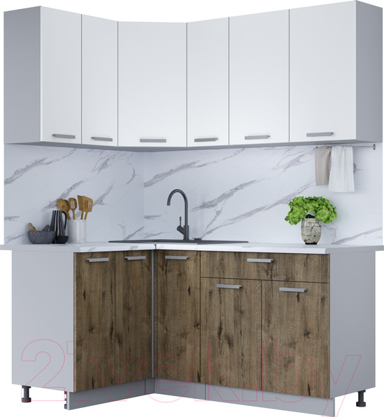 Изображение товара Кухонный гарнитур Интерлиния Мила Лайт 1.2x1.7 (белый платинум/дуб веллингтон)