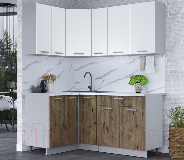 Изображение товара Кухонный гарнитур Интерлиния Мила Лайт 1.2x1.7 (белый платинум/дуб веллингтон)