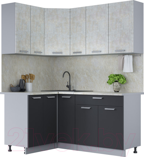 Изображение товара Кухонный гарнитур Интерлиния Мила Лайт 1.2x1.7 (бетон лайт/антрацит)