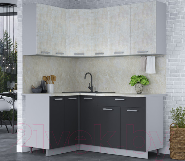 Изображение товара Кухонный гарнитур Интерлиния Мила Лайт 1.2x1.7 (бетон лайт/антрацит)