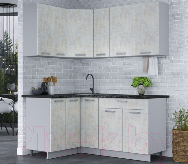 Изображение товара Кухонный гарнитур Интерлиния Мила Лайт 1.2x1.7 (бетон лайт)