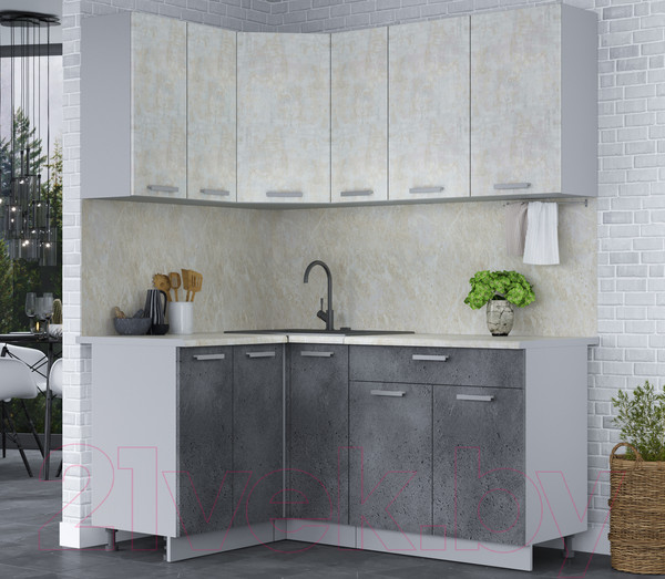Изображение товара Кухонный гарнитур Интерлиния Мила Лайт 1.2x1.7 (бетон лайт/бетон портленд)