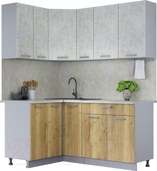 Изображение товара Кухонный гарнитур Интерлиния Мила Лайт 1.2x1.7 (бетон лайт/дуб золотой)