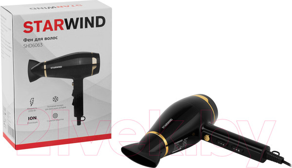 Изображение товара Фен StarWind SHD 6063 (черный/хром)