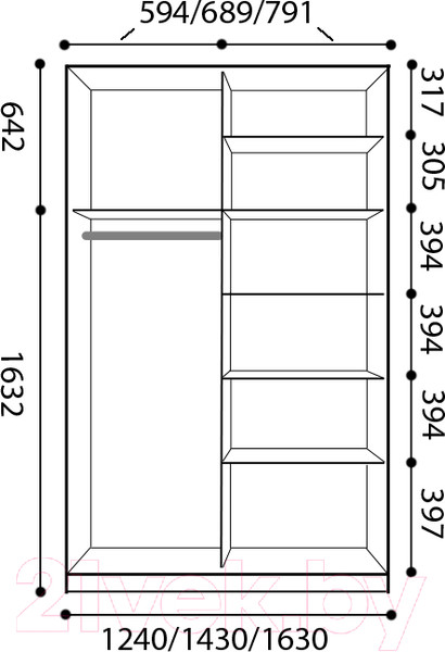 Изображение товара Шкаф-купе Евва 14 BBZ.03 / АЭП ШК.2 02 (бодега/жемчуг зерно)