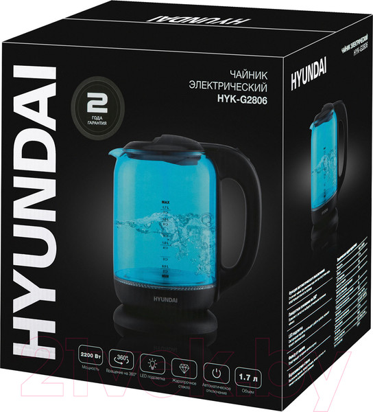 Изображение товара Электрочайник Hyundai HYK-G2806 (голубой/черный)
