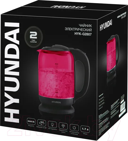 Изображение товара Электрочайник Hyundai HYK-G4808 (малиновый/черный)