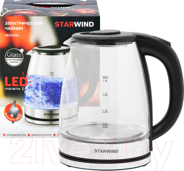 Изображение товара Электрочайник StarWind SKG2050 (черный/серебристый)
