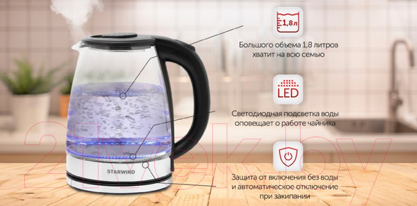 Изображение товара Электрочайник StarWind SKG2050 (черный/серебристый)