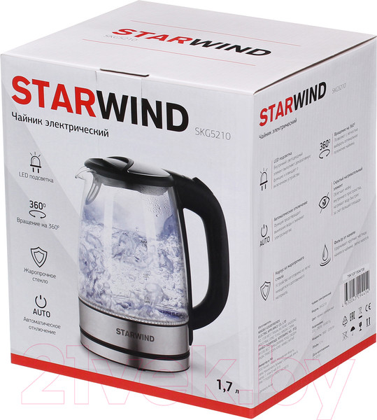 Изображение товара Электрочайник StarWind SKG5210 (черный/серебристый)