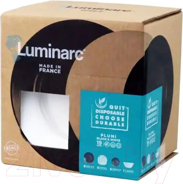 Изображение товара Набор тарелок Luminarc Plumi V0347 (19шт, черный/белый)