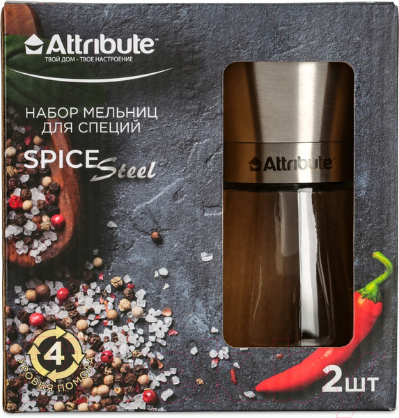 Изображение товара Набор мельниц для специй Attribute Spice Steel AGS358 (2шт)