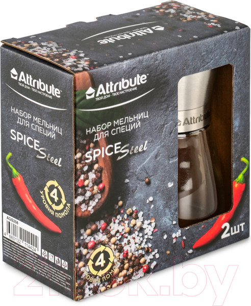 Изображение товара Набор мельниц для специй Attribute Spice Steel AGS358 (2шт)