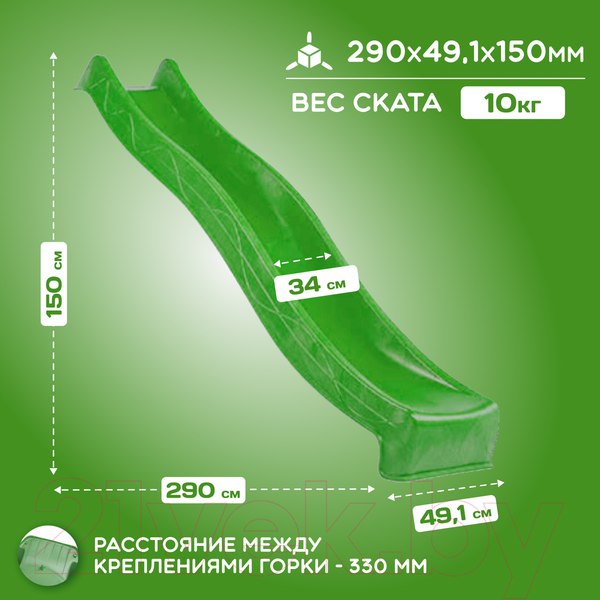 Изображение товара Скат для горки KBT Tsuri HDPE / 402.015.009.001 (с подключением к воде, зеленое яблоко)