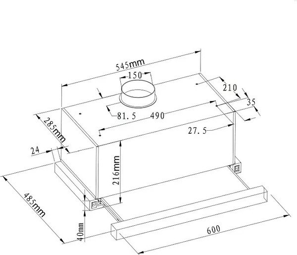 Изображение товара Вытяжка телескопическая Evelux Tel 60 WG