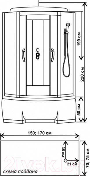Изображение товара Душевая кабина Водный мир ВМ-8862 170x75 (черный/тонированное стекло)