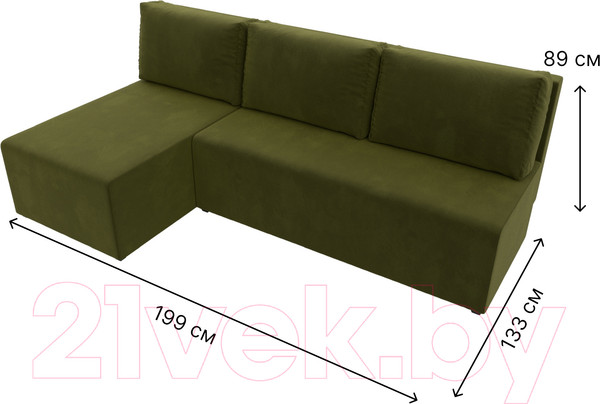 Изображение товара Диван угловой Лига Диванов Поло левый (микровельвет зеленый)