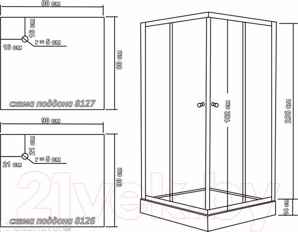 Изображение товара Душевой уголок Водный мир ВМ8126 (90x90)