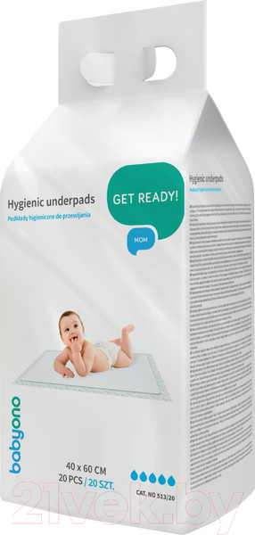 Изображение товара Набор пеленок одноразовых детских BabyOno 513 40x60 (20шт)