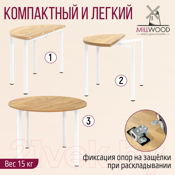 Изображение товара Обеденный стол Millwood Далис 1 (дуб золотой Craft/металл белый)