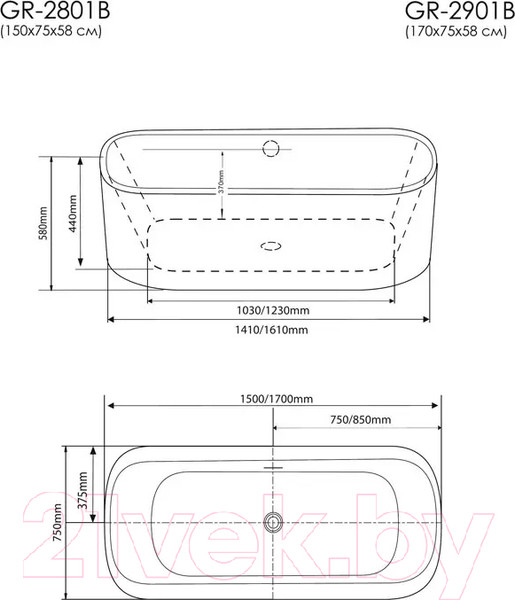 Изображение товара Ванна акриловая Grossman GR-2901B Forta 170x75