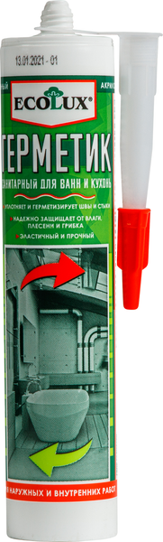 Изображение товара Герметик акриловый Ecolux Санитарный (290мл, прозрачный)