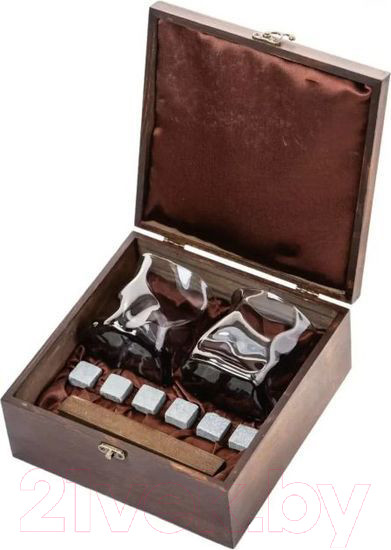 Изображение товара Набор для виски AMIRO ABW-304W В деревянной шкатулке (2 стакана, 6 камней)