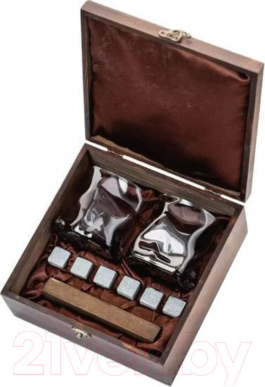 Изображение товара Набор для виски AMIRO ABW-304W В деревянной шкатулке (2 стакана, 6 камней)