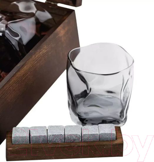 Изображение товара Набор для виски AMIRO ABW-304W В деревянной шкатулке (2 стакана, 6 камней)