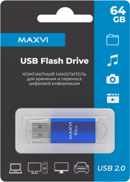 Изображение товара USB flash накопитель Maxvi MP 64GB 2.0 (синий)